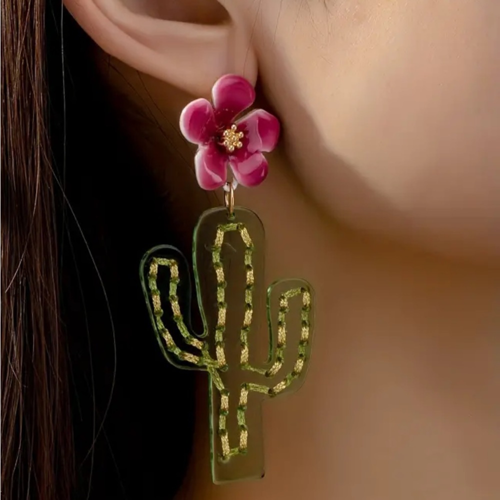 Floral Cactus Dangle Earrings